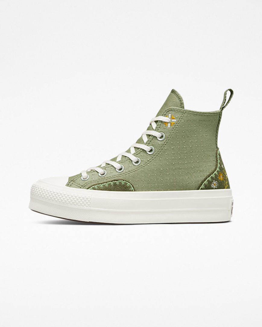 Zapatos Plataforma Converse Chuck Taylor All Star Lift Autumn Embroidery Altas Mujer Verde Menta | PE 87024L